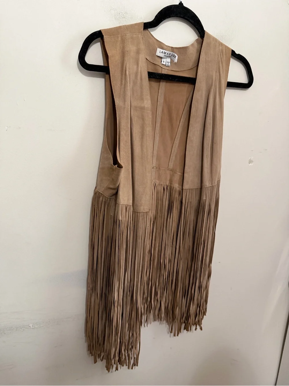 LAMARQUE Collection Suede Fringe Vest Women’s Medium Tan Western Boho Festival - Picture 4 of 13